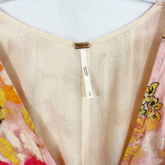 Free People Freddy Mini Dress Hawaiian Floral V-Neck - Size Small - Picture 3 of 4